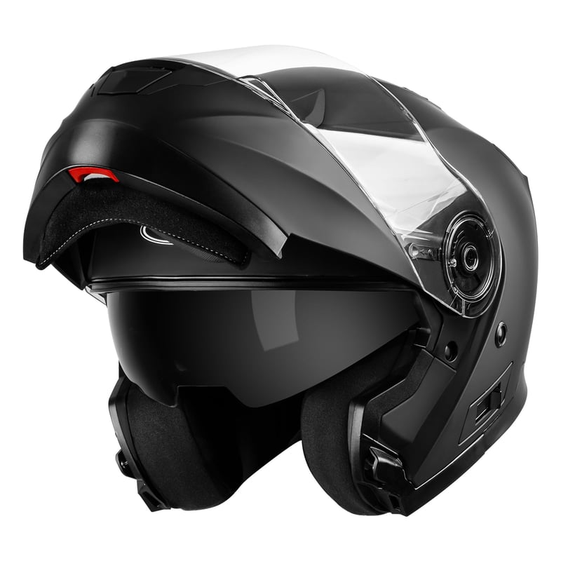 Cască moto modulară YEMA YM-926 cu barbie rabatabilă, vizieră dublă și ochelari de soare integrați, omologată ECE, negru mat, mărimea L