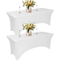 Yemosa set de 2 fețe de masă din spandex alb pentru mese de 122 cm (4 picioare) – Față de masă elastică, lavabilă și fără cute, pentru expoziții și nunți 1