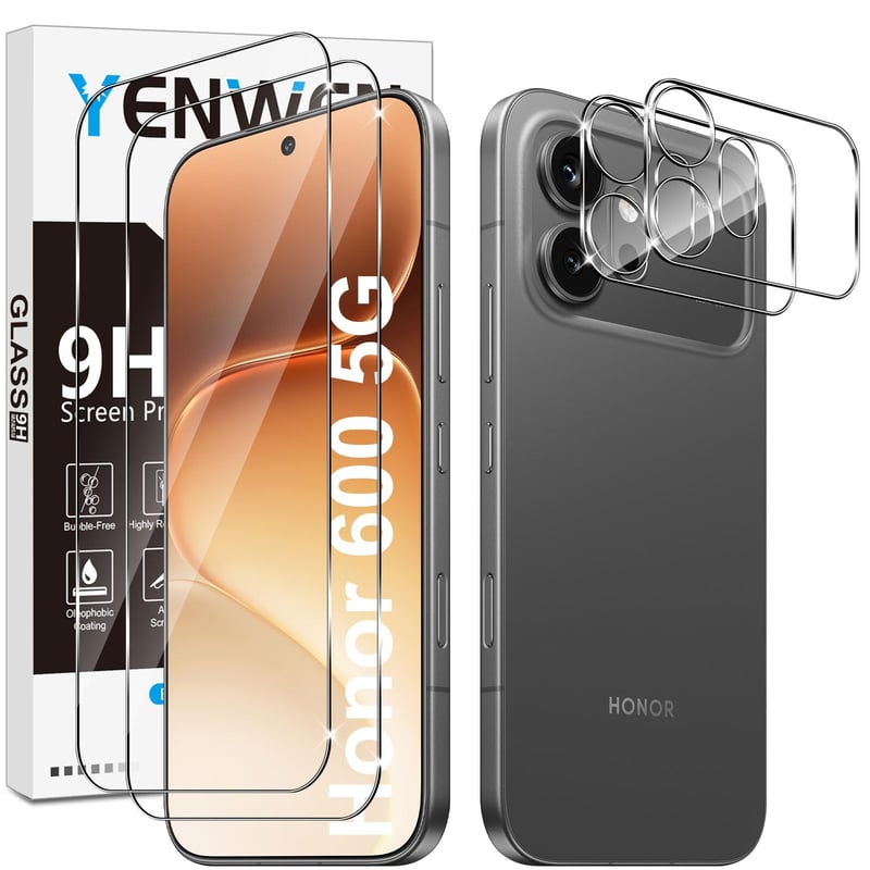 Yenwen Honor 600 5G tvrdené sklo na displej 2 ks + 2 ks ochranná fólia na fotoaparát, tvrdosť 9H, 2.5D, HD, bez bublín