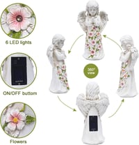 Yeomoo Angyalszobor Kerti Dekoráció - 6 LED Napelemes Világítással, Vízálló Gyanta Figura, 24,5 cm, Kézzel Készített Kültéri Dísz Udvarba, T 5