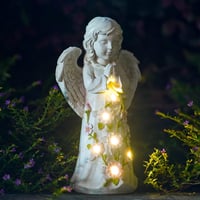 Yeomoo Angyalszobor Kerti Dekoráció - 6 LED Napelemes Világítással, Vízálló Gyanta Figura, 24,5 cm, Kézzel Készített Kültéri Dísz Udvarba, T 1