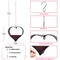 Yeomoo Metalna teglica za cvijeće u obliku srca – Viseća vrtna dekoracija, hrđavi držač za biljke za balkon ili dnevni boravak 10x26,5x27 cm, poklon za žene 4