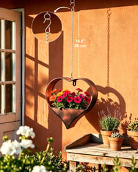Yeomoo Metalna teglica za cvijeće u obliku srca – Viseća vrtna dekoracija, hrđavi držač za biljke za balkon ili dnevni boravak 10x26,5x27 cm, poklon za žene 7