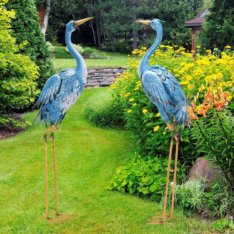 Yeomoo Kék Fém Daru Szobor - Kézzel Festett Kerti Dekoráció 96 cm - Időjárásálló Madár Figura Kertbe, Erkélyre, Nappaliba - Egyedi Ajándék