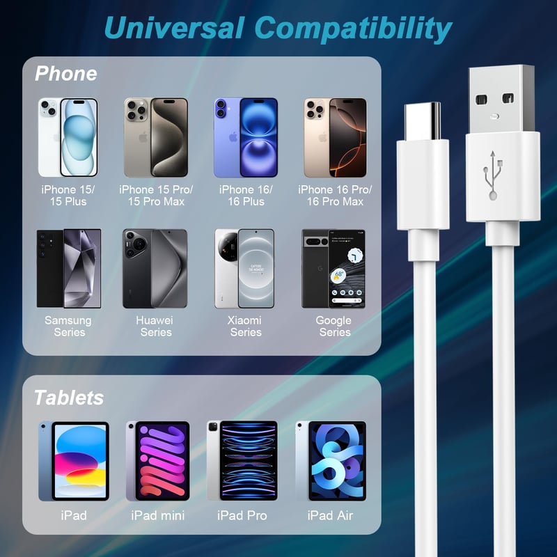 YEONPHOM USB-C kábel 1m iPhone 17 16 15 CarPlay töltéshez iPad Pro kompatibilis
