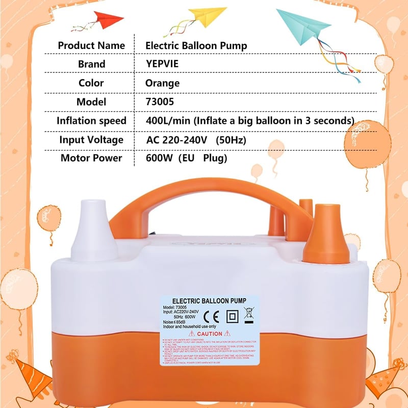 YEPVIE 600W Elektromos Léggömb Pumpa Dupla Fúvókával és Girland Készlettel