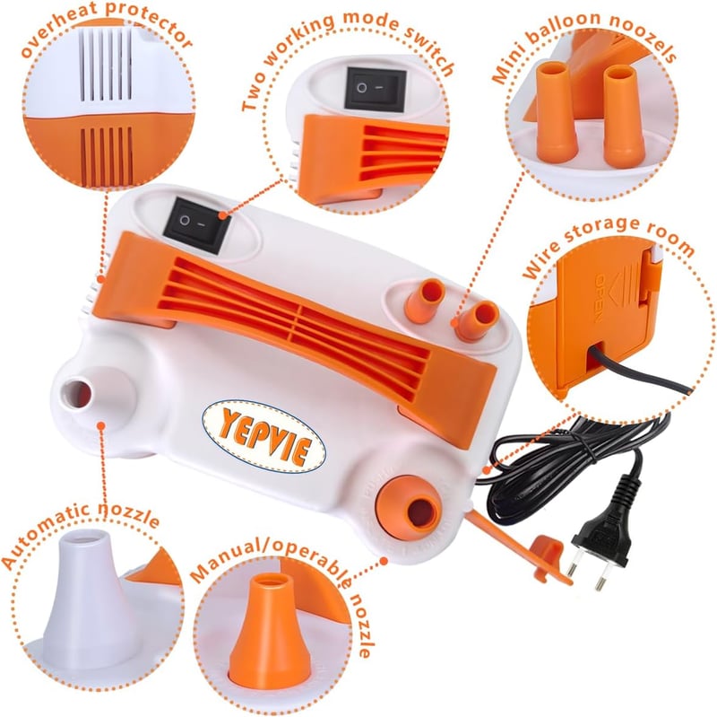 YEPVIE 600W Elektromos Léggömb Pumpa Dupla Fúvókával és Girland Készlettel