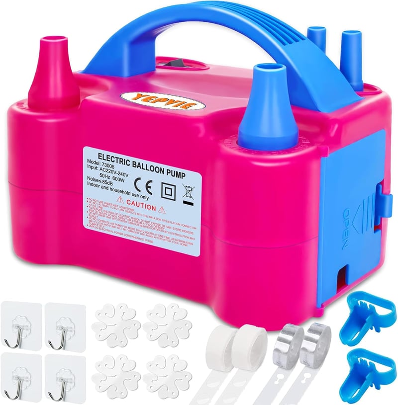 YEPVIE 600W Elektromos Léggömb Pumpa Dupla Fúvókával és 14 Garland Szett - pink