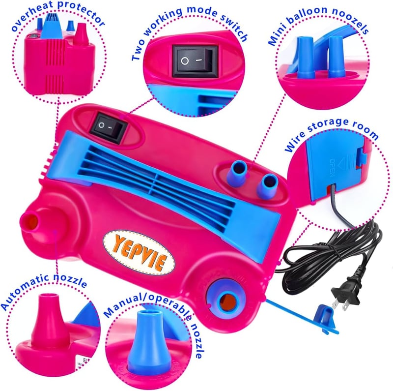 YEPVIE 600W Elektromos Léggömb Pumpa Dupla Fúvókával és 14 Garland Szett - pink