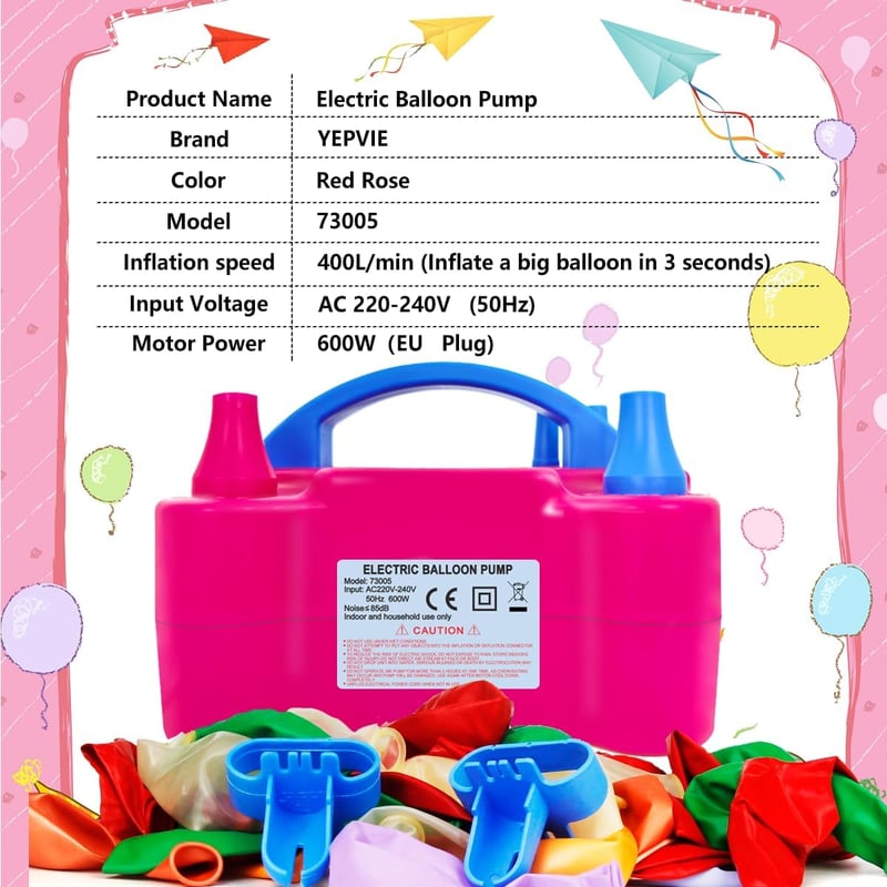 YEPVIE 600W Elektromos Léggömb Pumpa Dupla Fúvókával és 14 Garland Szett - pink