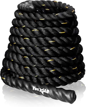 Yes4All Battle rope uže za vježbanje sa zaštitnom navlakom 9 12 15 m, 38 50 mm, čelični nosač i traka, poli-dakron