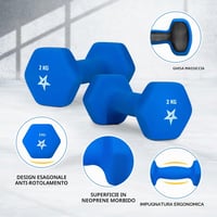 Yes4All šesťhranné neoprénové činky – 2 kg, modré 3