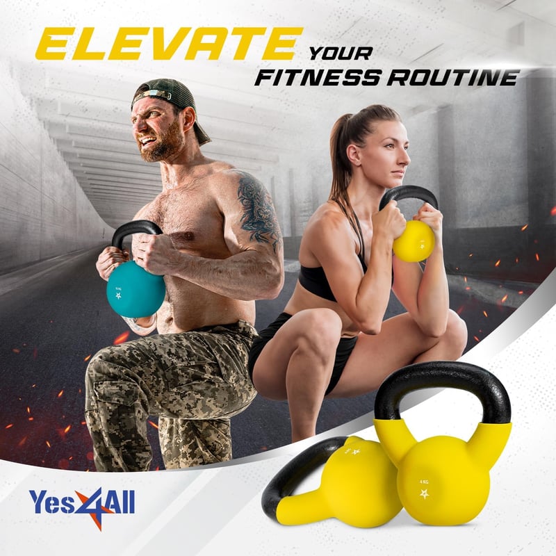 Yes4All Neoprén Bevonatú Öntöttvas Kettlebell 2-20 kg Edzéshez - yellow