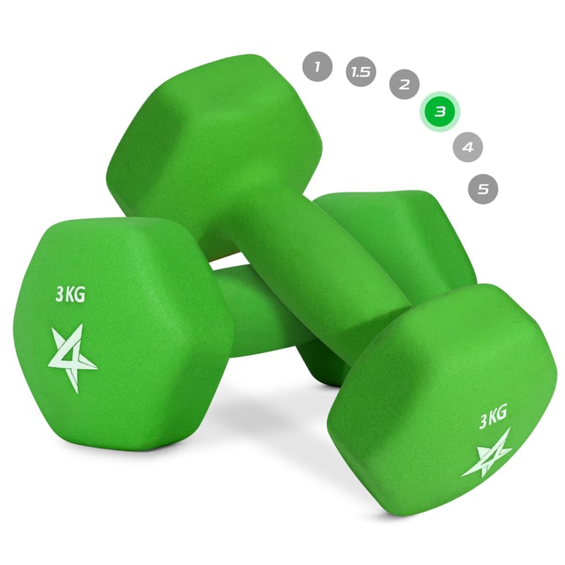 Yes4All Neoprénové činky pár 3 kg – zelené, silový tréning, domáca posilňovňa, fitness, joga, pilates