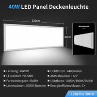 Panou LED de tavan Yesenlight 120x30 cm, 40W 4400lm, Reglabil, Temperatură de culoare ajustabilă CCT 3000K-4000K-6500K, cu telecomandă, fără pâlpâire, lampă pentru birou 2