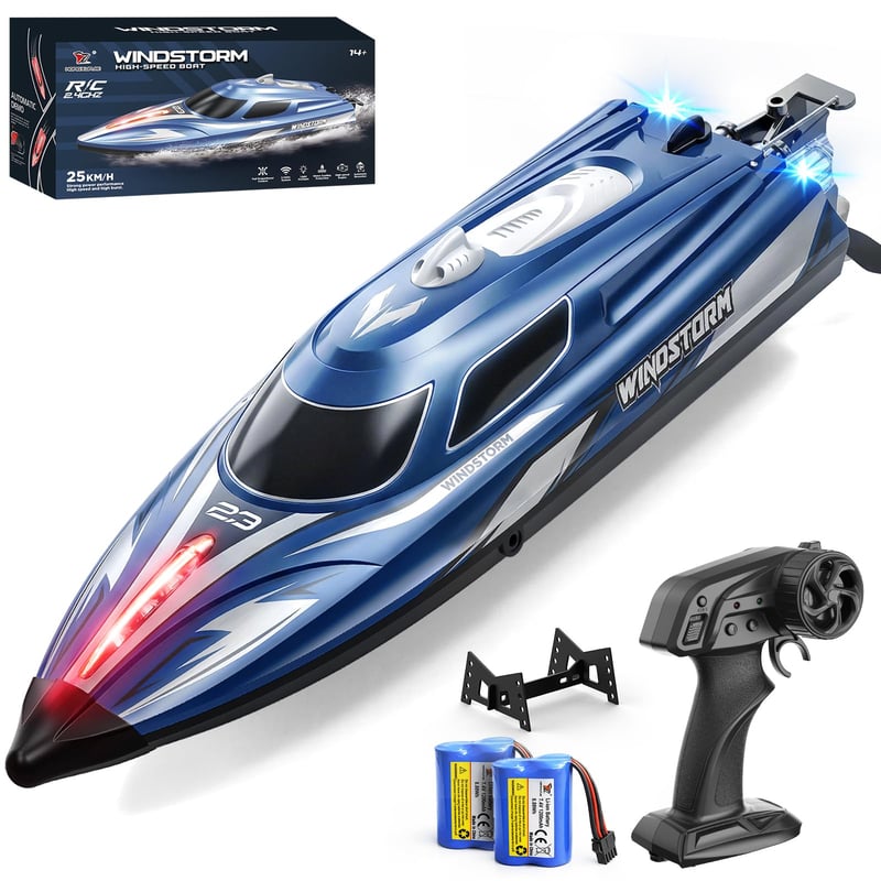 RC čln na diaľkové ovládanie YESHIN, 25 km/h, 2,4 GHz, s LED svetlom, 2 batérie, vodotesný, dosah 150 m, do bazéna a jazera, pre deti od 8 rokov