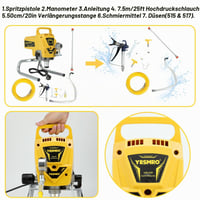 Bezvzduchový striekací systém YESMRO na nástenné farby, latex, laky a lazúry, 1,1 l/min, 213 bar, 7,5 m hadica, na interiérové a exteriérové maľovanie 7
