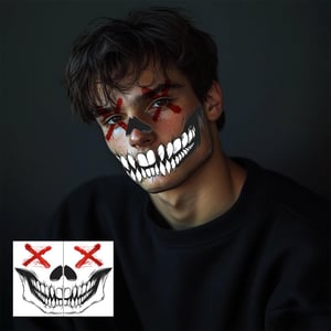Dočasné halloweenske tetovanie na tvár Yezirzax – 12 hárkov