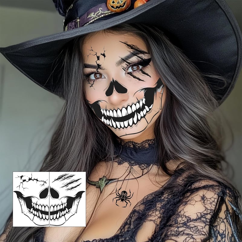 Yezirzax Halloween Tetoválás 12 Lap Vízálló Felnőtt Arctetoválás Karnevál