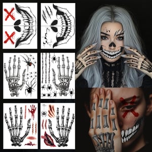 Yezirzax Halloween Tetoválás 12 Lap Vízálló Felnőtt Arctetoválás Karnevál