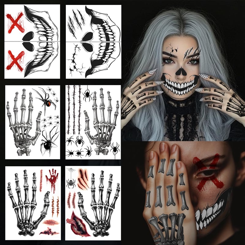 Yezirzax Halloween Tetoválás 12 Lap Vízálló Felnőtt Arctetoválás Karnevál