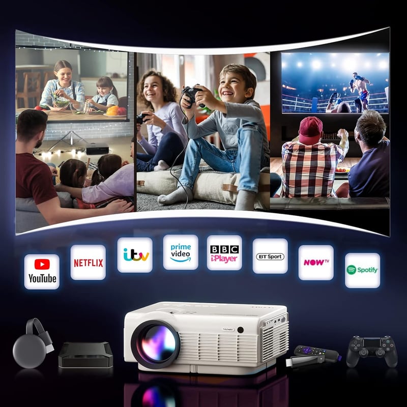YEZMEK Projektor 5G WiFi Bluetooth Native 1080P Full HD, Mini LED Projektor 4K Támogatás, Hordozható Házimozi Projektor