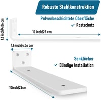 YFCVIP 25 cm Polc Tartó Konzol 2 db Fehér, 75 kg Terhelhetőség, Erős L Konzol Csavarokkal 2