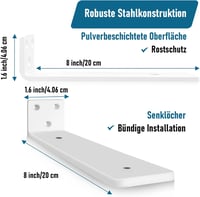 YFCVIP 2db Polckonzol 20cm Fehér Erős L-Konzol 75kg Terhelhetőség 2