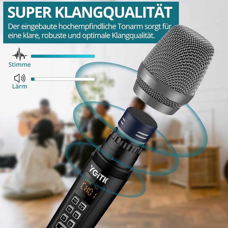 YGiTK UHF Professzionális Vezeték Nélküli Mikrofonszett - 2x30 Csatornás Kézi Mikrofon, 6-10 Órás Üzemidő, Karaoke, Buli, Esküvő, DJ