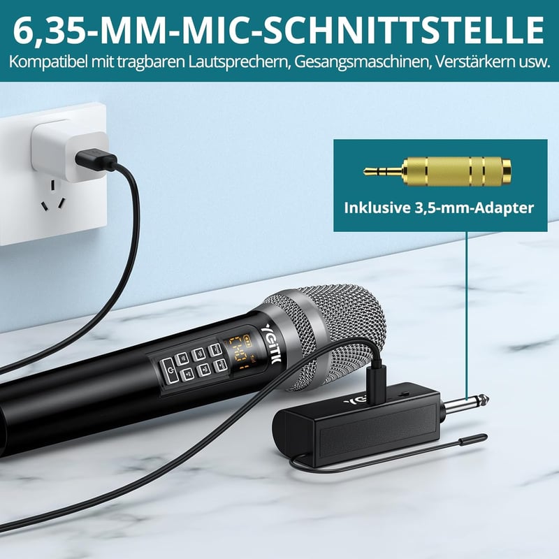 YGiTK UHF Professzionális Vezeték Nélküli Mikrofonszett - 2x30 Csatornás Kézi Mikrofon, 6-10 Órás Üzemidő, Karaoke, Buli, Esküvő, DJ