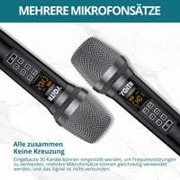 YGiTK UHF Professzionális Vezeték Nélküli Mikrofonszett - 2x30 Csatornás Kézi Mikrofon, 6-10 Órás Üzemidő, Karaoke, Buli, Esküvő, DJ 6