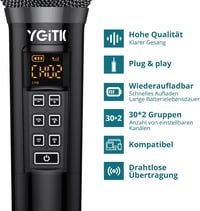 YGiTK UHF Professzionális Vezeték Nélküli Mikrofonszett - 2x30 Csatornás Kézi Mikrofon, 6-10 Órás Üzemidő, Karaoke, Buli, Esküvő, DJ 5
