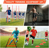 YGORTECH Slalom Pálca Szett Futball Agility Edzéshez 6 Pálca Agility Létra 10 Kúp Ugrókötél 5