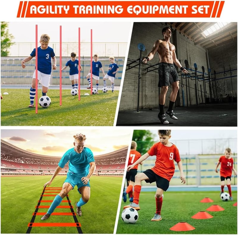 YGORTECH Slalom Pálca Szett Futball Agility Edzéshez 6 Pálca Agility Létra 10 Kúp Ugrókötél
