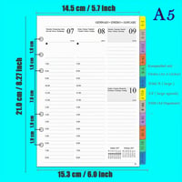 Rezerve Planner Săptămânal YHH 2027 A5, pentru Agendă cu Inele, cu Separatoare cu Index, Vizualizare Săptămânală și Lunară, Multilingv, Contacte și Note, Ian-Dec 2027, 100GSM 3
