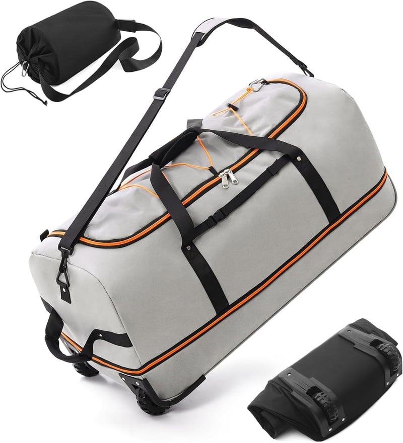 YHYEH 110-140L bővíthető utazótáska 80cm gurulós hétvégi sporttáska szürke-fehér