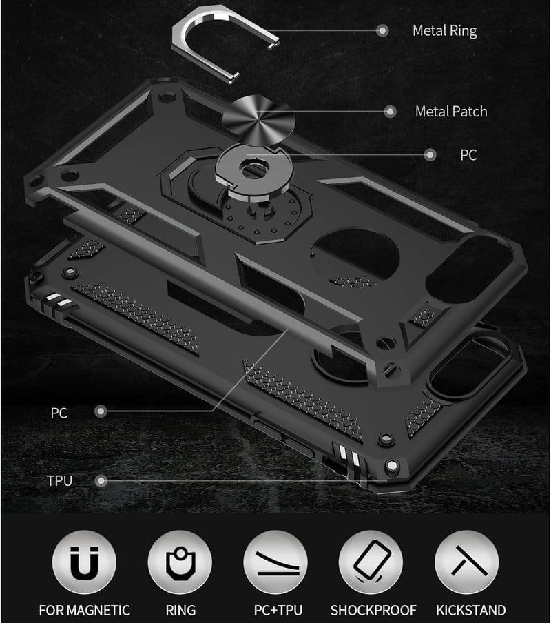 Yiakeng iPhone 8 Plus/7 Plus Ütésálló Tok Képernyővédővel és Gyűrűs Tartóval Fekete