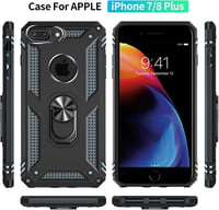 Yiakeng iPhone 8 Plus/7 Plus Ütésálló Tok Képernyővédővel és Gyűrűs Tartóval Fekete 4