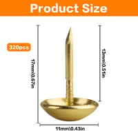Yibaijia 320 bucăți piuneze tapițerie, ținte decorative pentru mobilă vintage, culoare aurie, 11 x 17 mm, pentru fixarea tapițeriei de fotolii și paturi 2