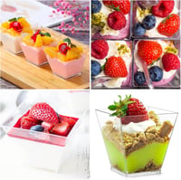 Yibaijia 50 db 160 ml átlátszó műanyag desszertes pohár fedővel és 50 db leveskanállal pudinghoz, desszerthez 7