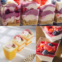 Yibaijia 50 db 160 ml átlátszó műanyag desszertes pohár fedővel és 50 db leveskanállal pudinghoz, desszerthez 6