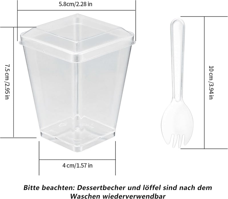 Yibaijia 50 db 160 ml átlátszó műanyag desszertes pohár fedővel és 50 db leveskanállal pudinghoz, desszerthez