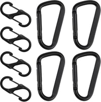 Set 8 carabine duble din aluminiu Yibaijia, 4 în formă de D și 4 în formă de S, negre, pentru camping, drumeții și rucsac 1