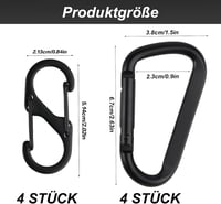 Set 8 carabine duble din aluminiu Yibaijia, 4 în formă de D și 4 în formă de S, negre, pentru camping, drumeții și rucsac 2