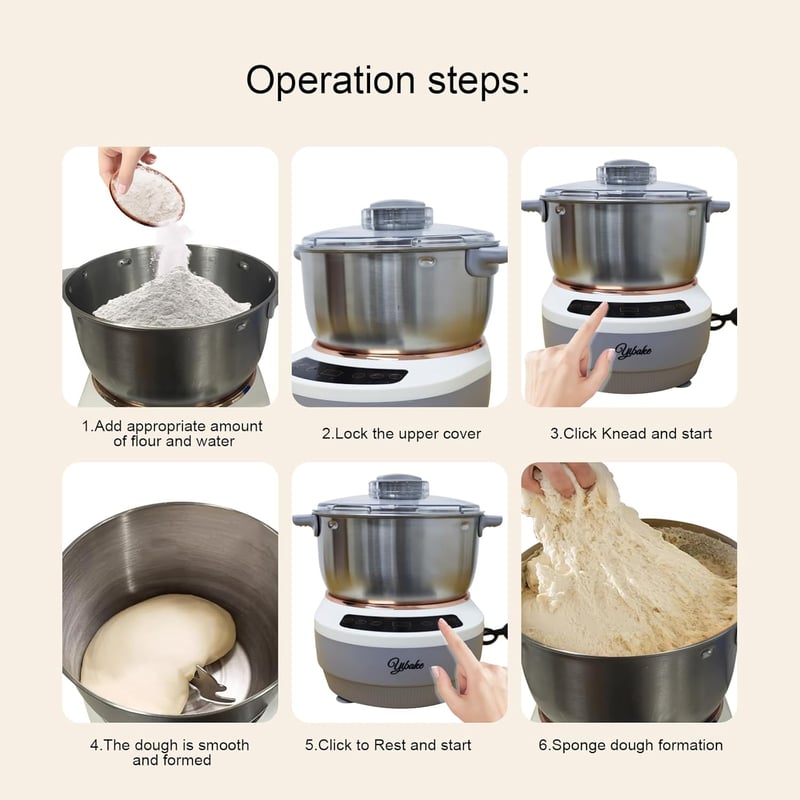 YIBAKE 5L Automata Dagasztógép Kelesztő Funkcióval - Digitális Kijelző, 25-38°C Hőmérséklet, Időzítő, Fehér Kenyérsütő Segéd Pizza Tészta Ké