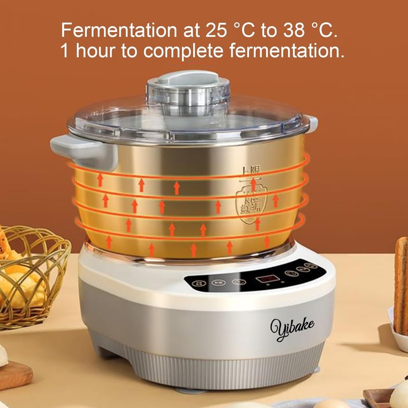 YIBAKE 5L Automata Dagasztógép Kelesztő Funkcióval - Digitális Kijelző, 25-38°C Hőmérséklet, Időzítő, Fehér Kenyérsütő Segéd Pizza Tészta Ké