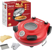 YIBAKE Elektromos Pizzasütő 1200W, 31cm Pizzakő, 420°C, 4 Perc Sütési Idő, Piros 1