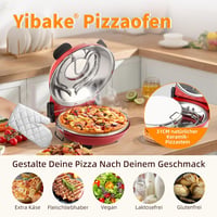 YIBAKE Elektromos Pizzasütő 1200W, 31cm Pizzakő, 420°C, 4 Perc Sütési Idő, Piros 4