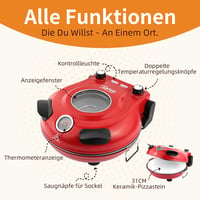 YIBAKE Elektromos Pizzasütő 1200W, 31cm Pizzakő, 420°C, 4 Perc Sütési Idő, Piros 2