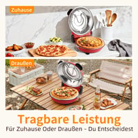 YIBAKE Elektromos Pizzasütő 1200W, 31cm Pizzakő, 420°C, 4 Perc Sütési Idő, Piros 7